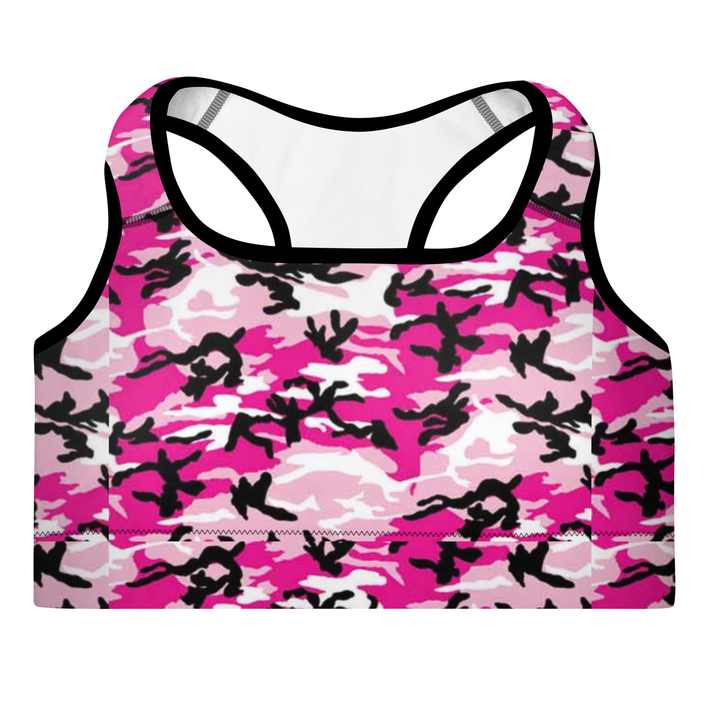 Padded Sports Bra - Pink White & Black Camouflage