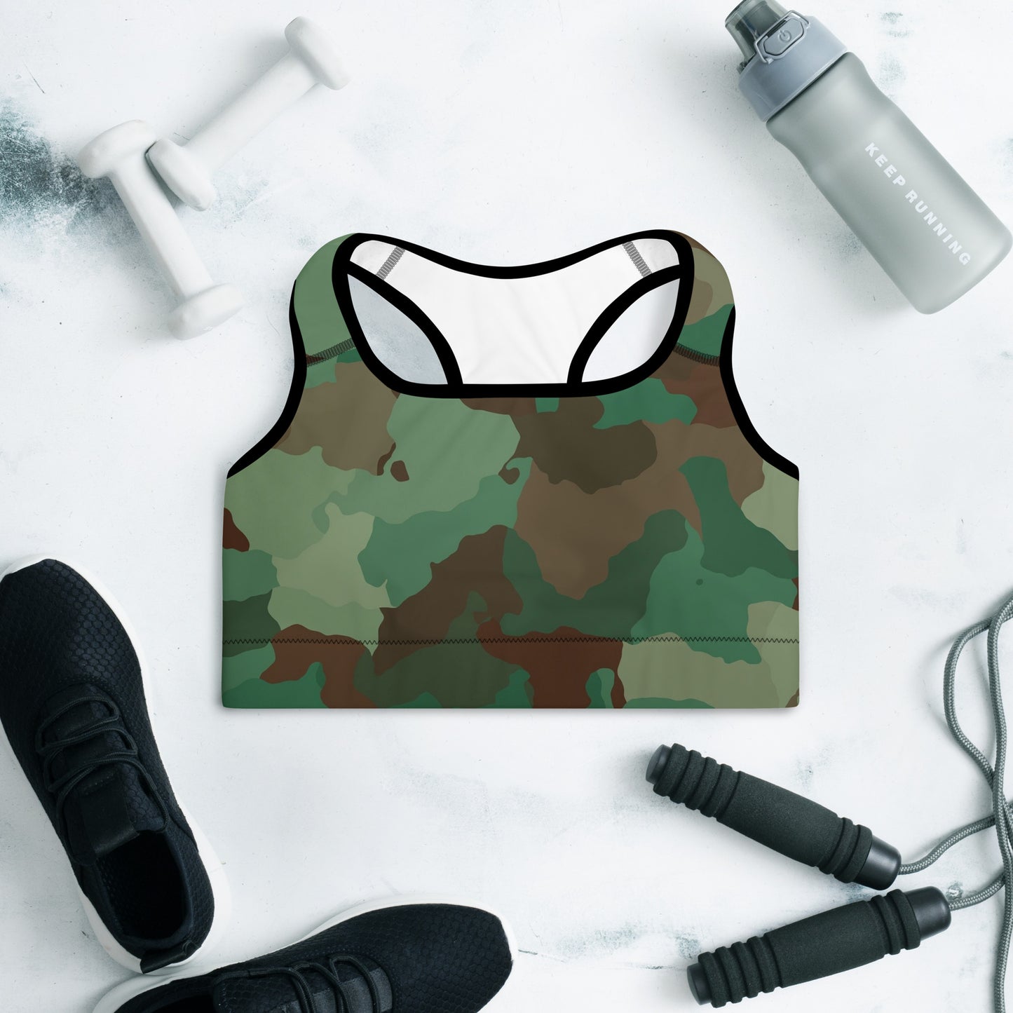 Padded Sports Bra - Greens & Browns Camouflage