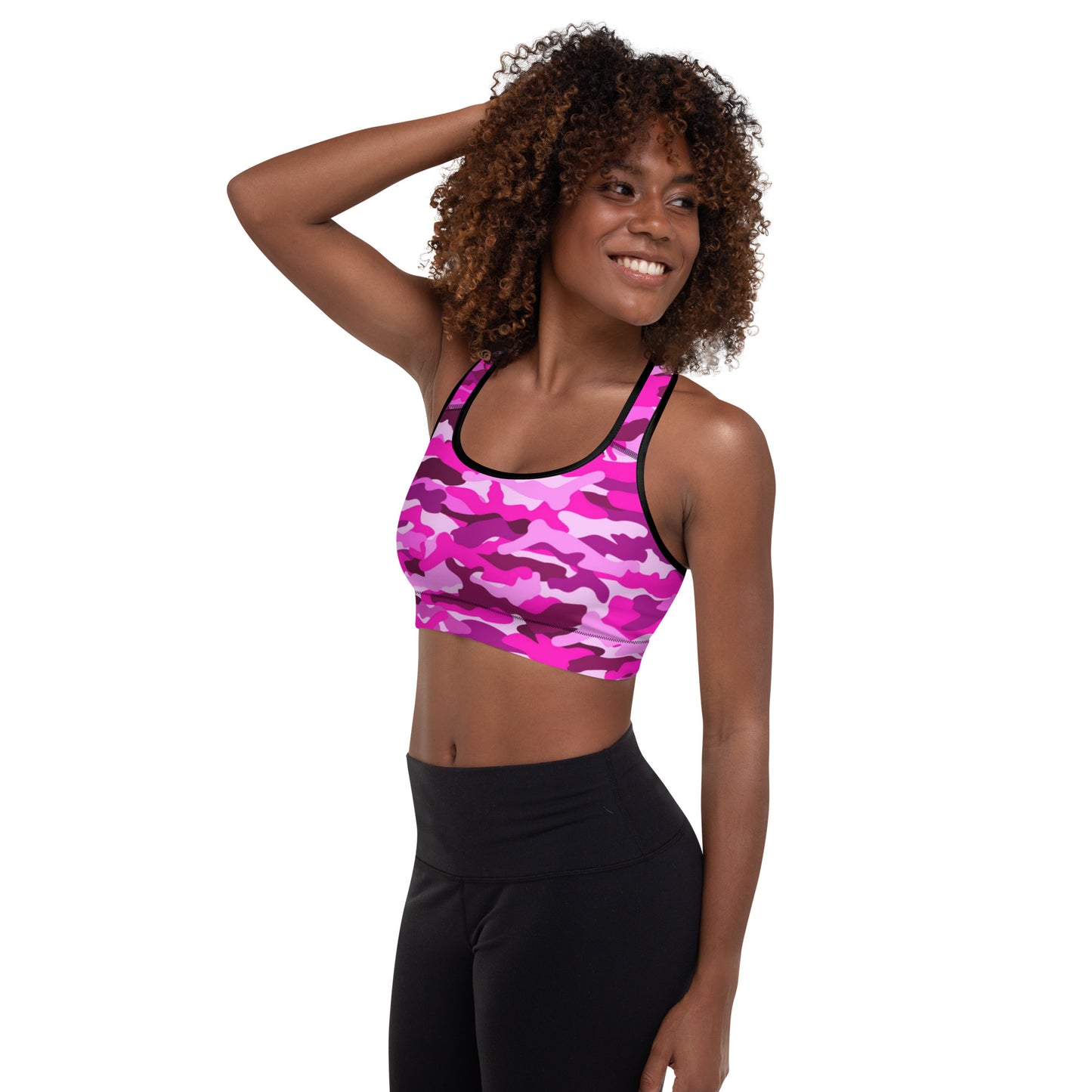 Padded Sports Bra - Bright Pink Camouflage