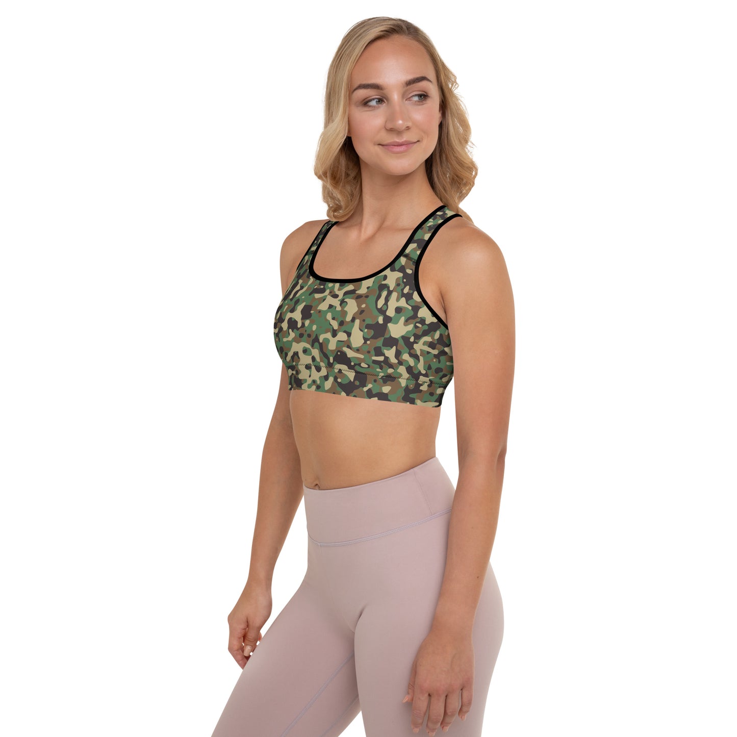 Padded Sports Bra -  Brown Green & Tan Camouflage