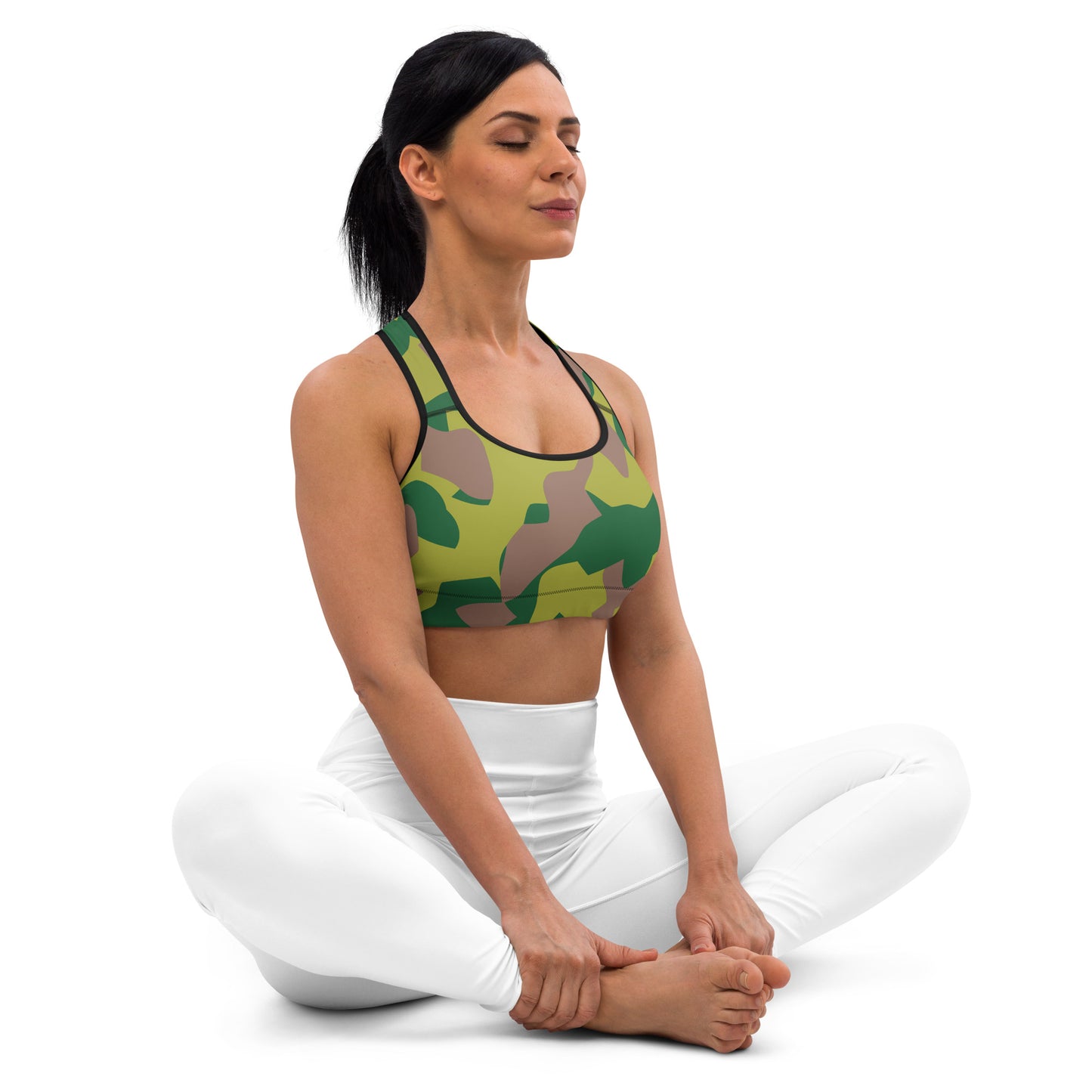 Padded Sports Bra - Lime Green & Beige Camouflage