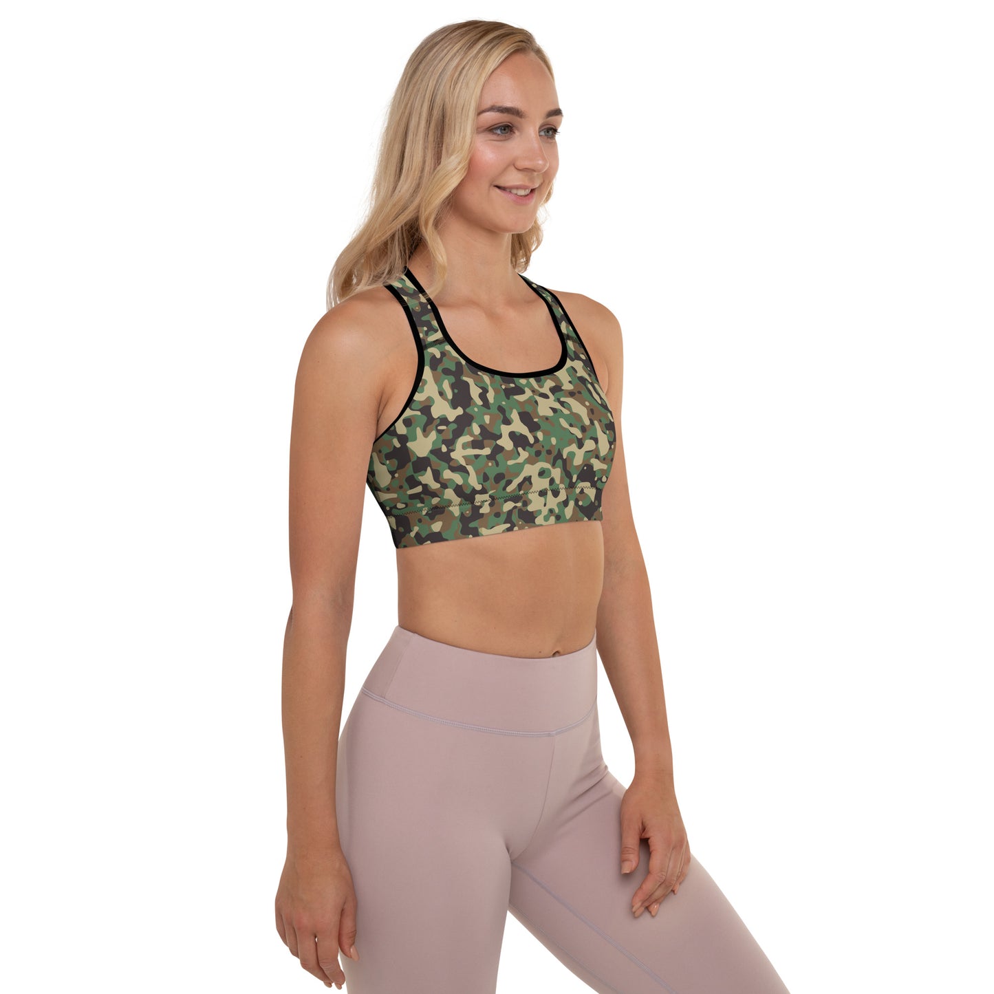 Padded Sports Bra -  Brown Green & Tan Camouflage