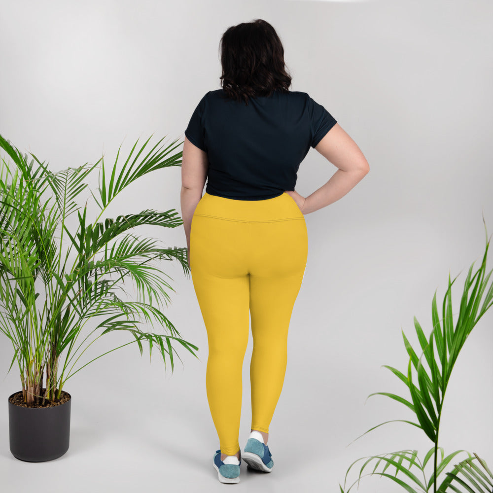 All-Over Print Plus Size Leggings - Yellow