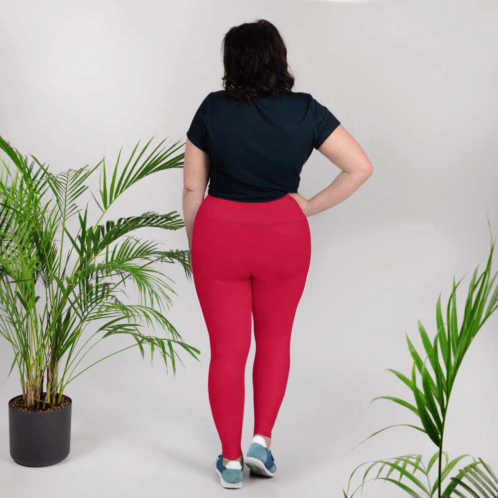 All-Over Print Plus Size Leggings - Crimson Red