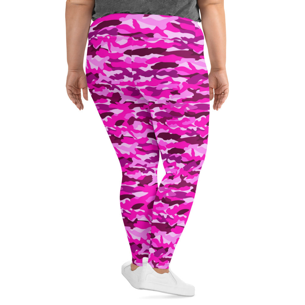 All-Over Print Plus Size Leggings - Bright Pink