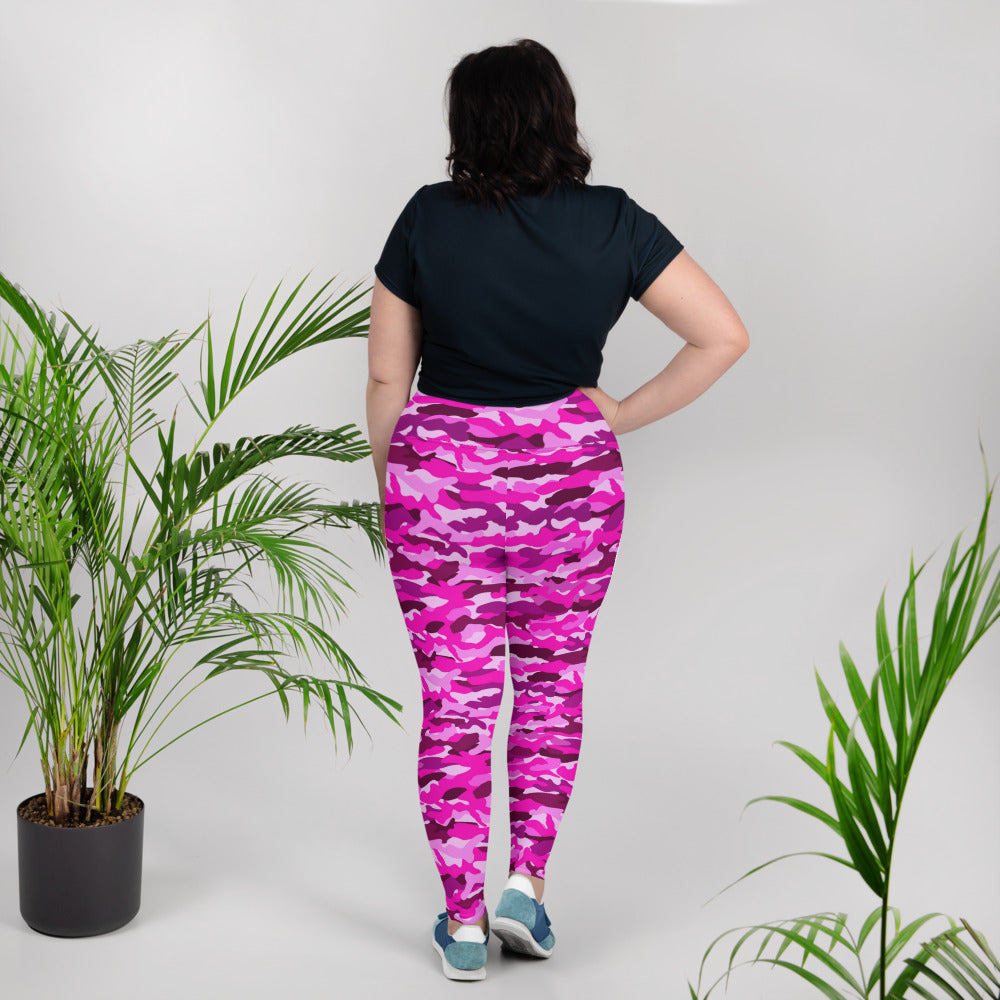 All-Over Print Plus Size Leggings - Bright Pink