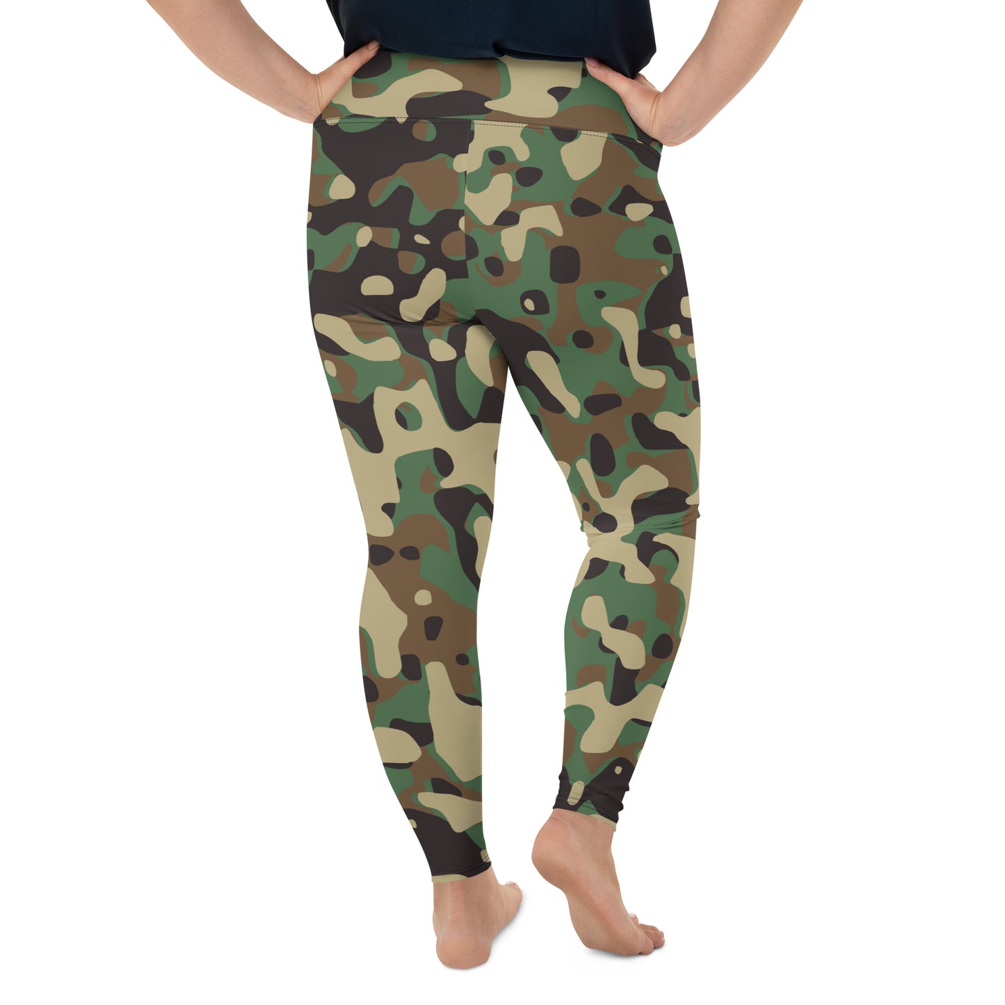 All-Over Print Plus Size Leggings - Green Beige & Brown Camouflage