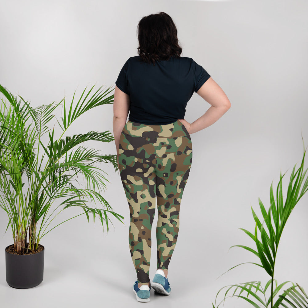 All-Over Print Plus Size Leggings - Green Beige & Brown Camouflage