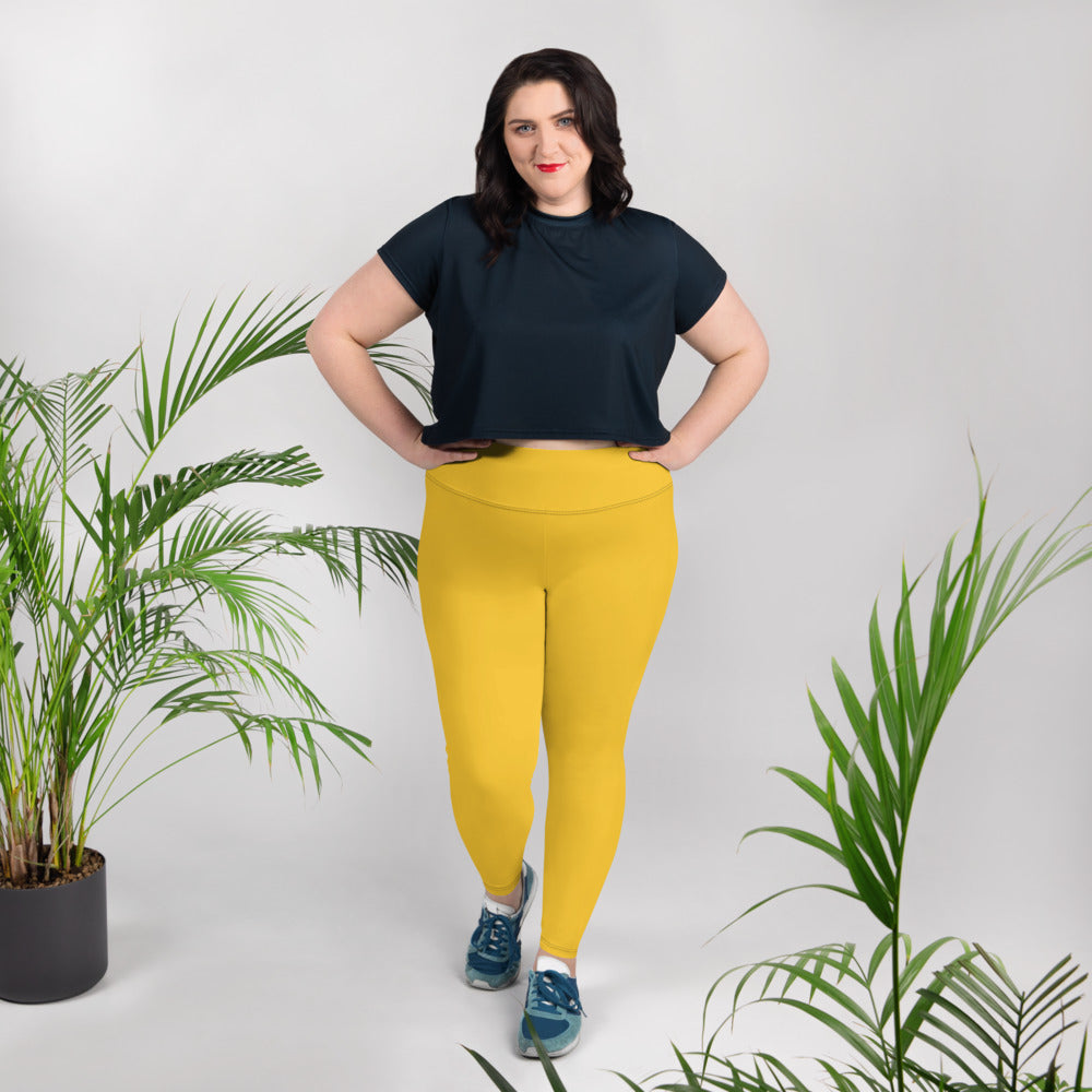 All-Over Print Plus Size Leggings - Yellow