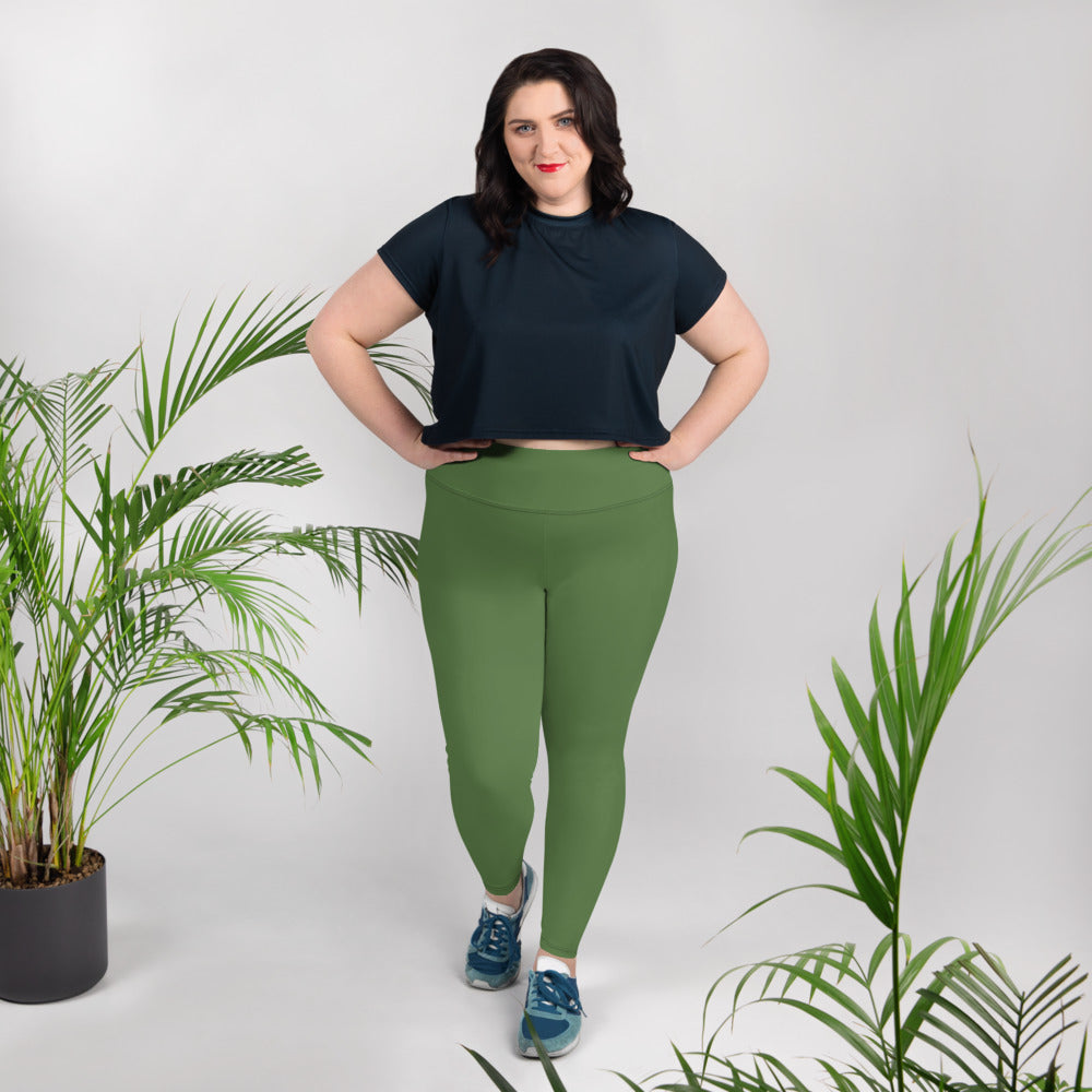 All-Over Print Plus Size Leggings - Fem Green