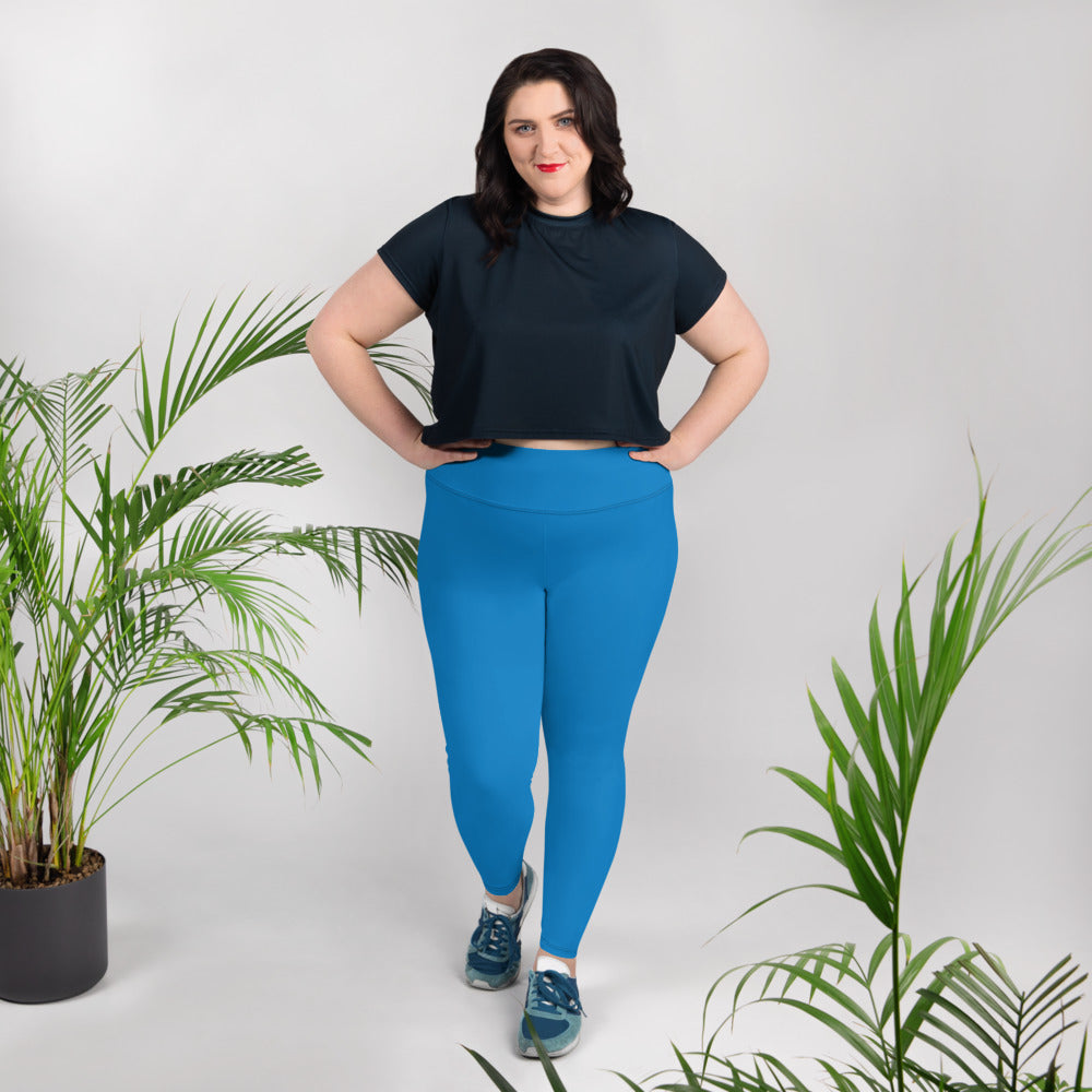 All-Over Print Plus Size Leggings - Royal Blue