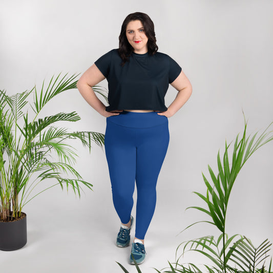 All-Over Print Plus Size Leggings - Dark Cerulean Blue