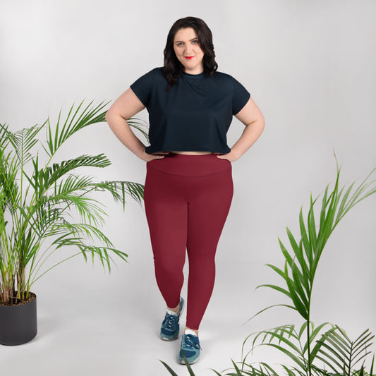 All-Over Print Plus Size Leggings - Burgundy