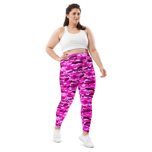 All-Over Print Plus Size Leggings - Bright Pink