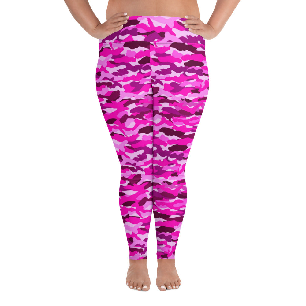 All-Over Print Plus Size Leggings - Bright Pink