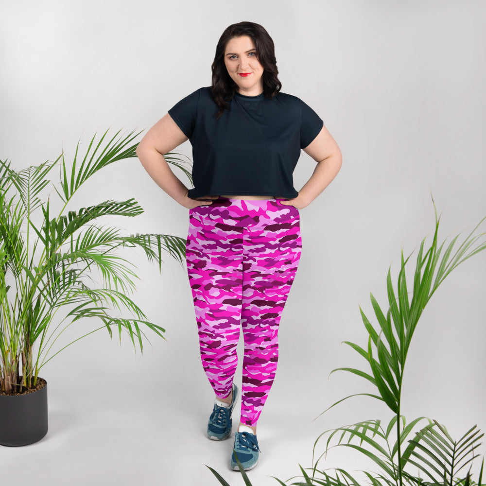 All-Over Print Plus Size Leggings - Bright Pink