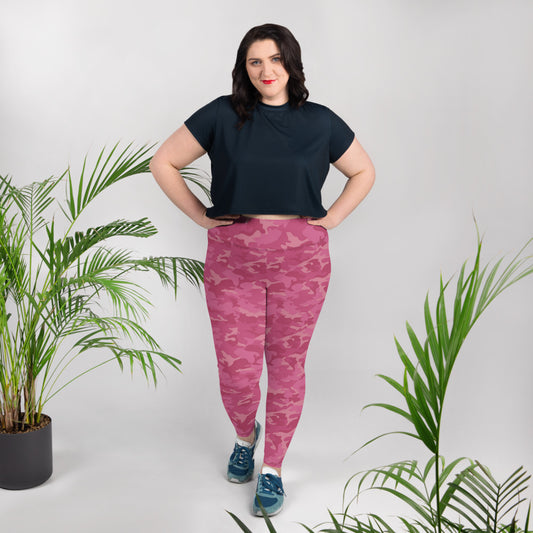 All-Over Print Plus Size Leggings - Pink Pink Camouflage