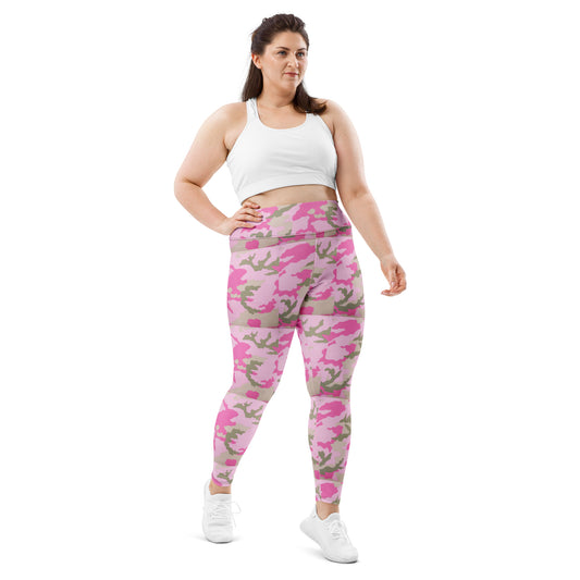 All-Over Print Plus Size Leggings - Pink & Green