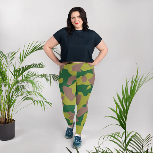 All-Over Print Plus Size Leggings - Lime Green & Beige