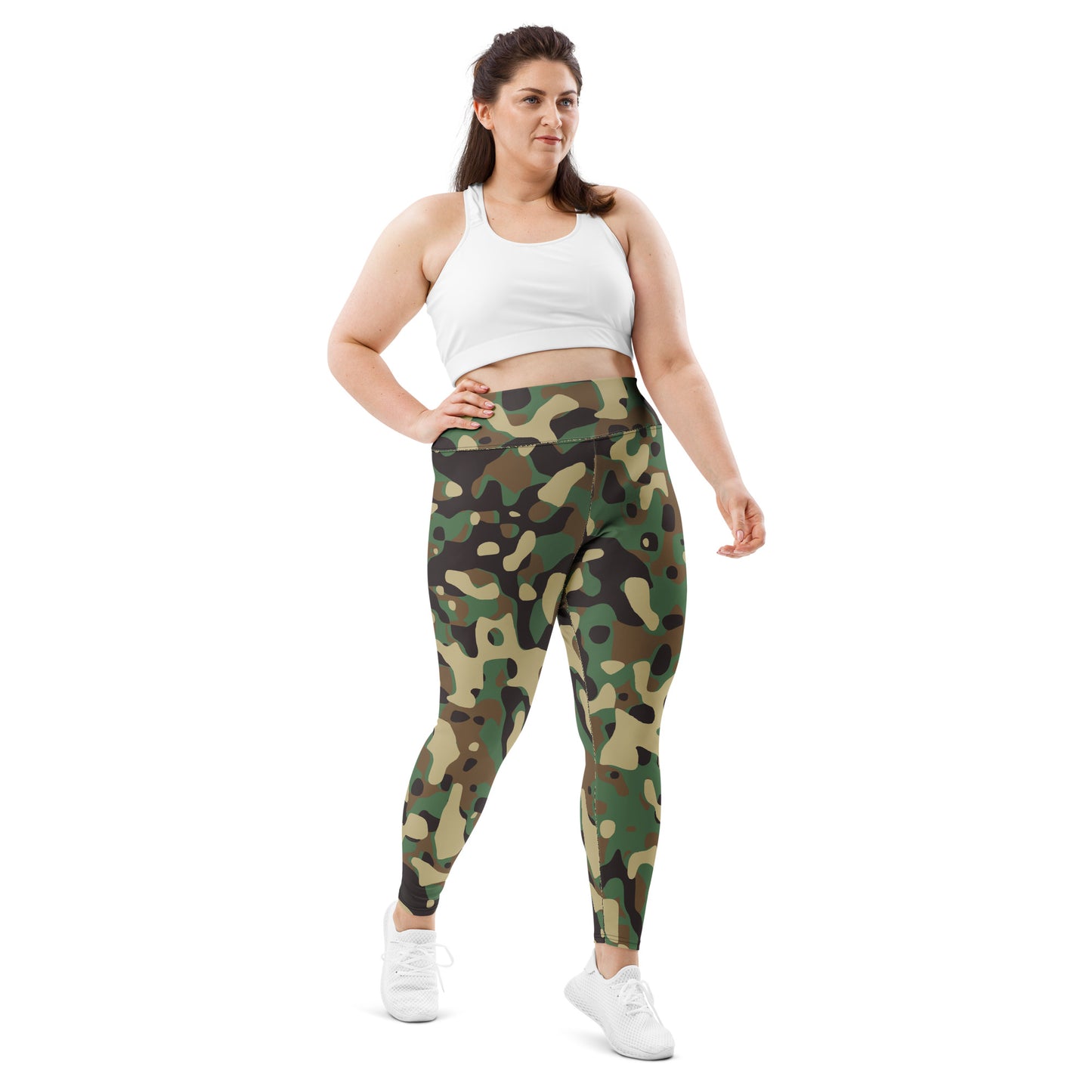 All-Over Print Plus Size Leggings - Green Beige & Brown Camouflage