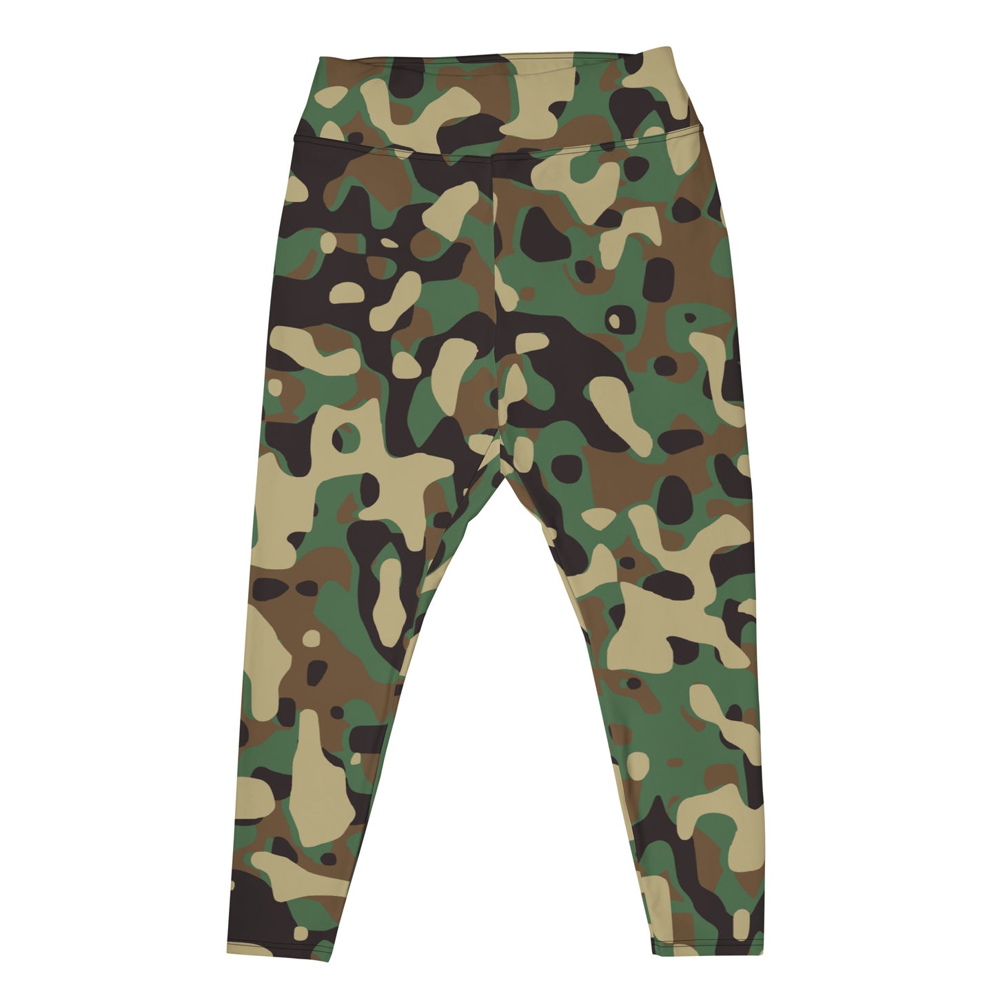 All-Over Print Plus Size Leggings - Green Beige & Brown Camouflage