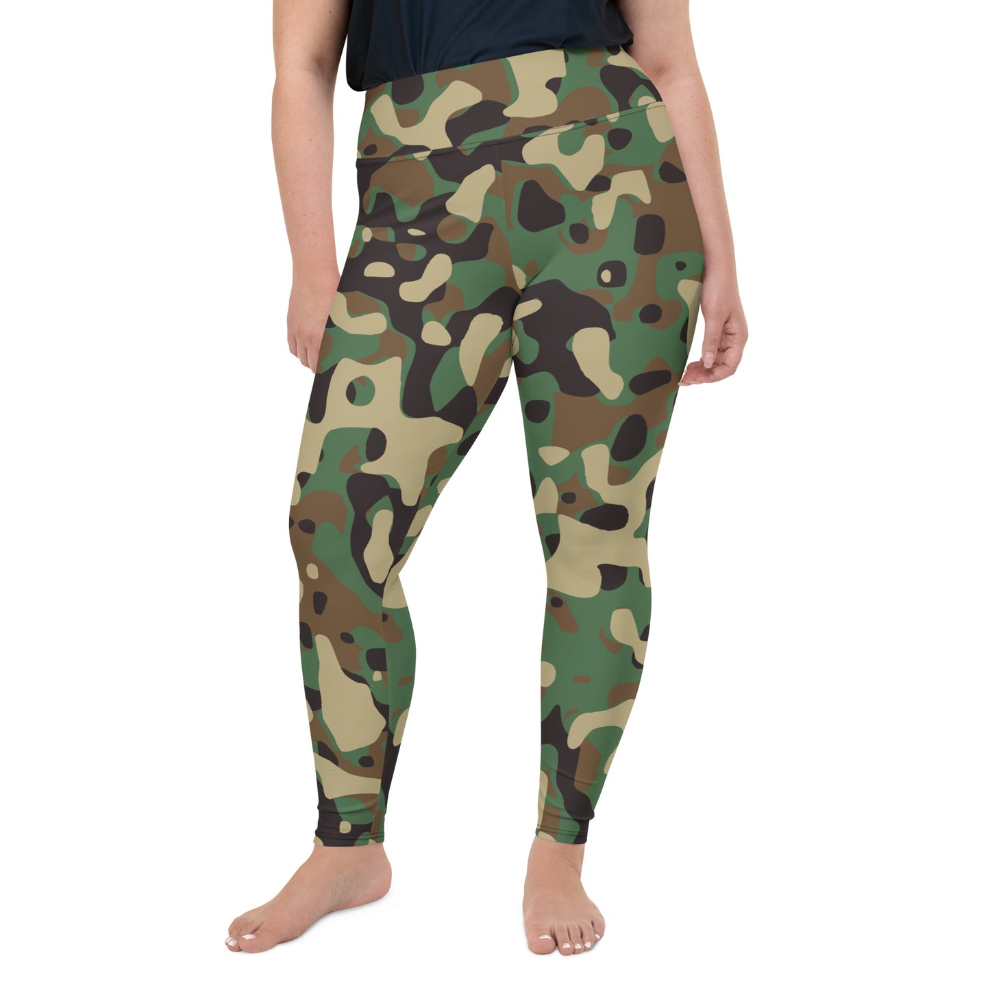 All-Over Print Plus Size Leggings - Green Beige & Brown Camouflage