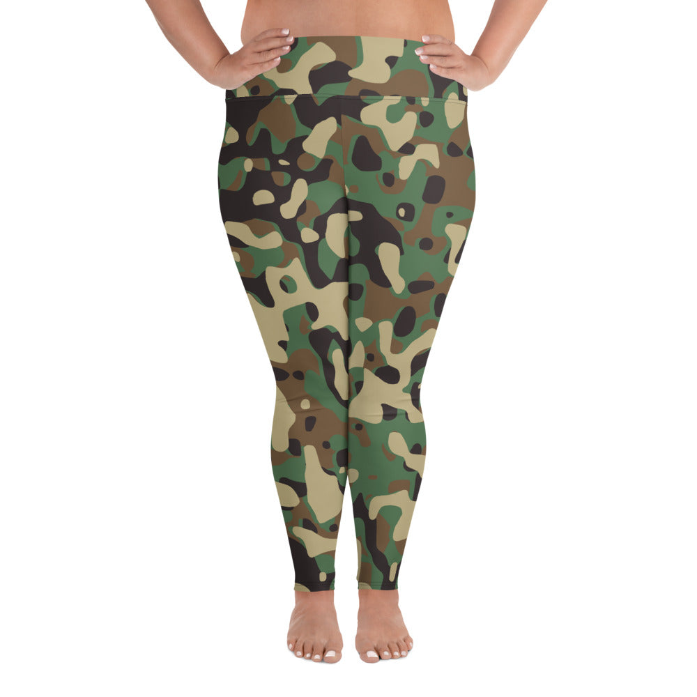 All-Over Print Plus Size Leggings - Green Beige & Brown Camouflage