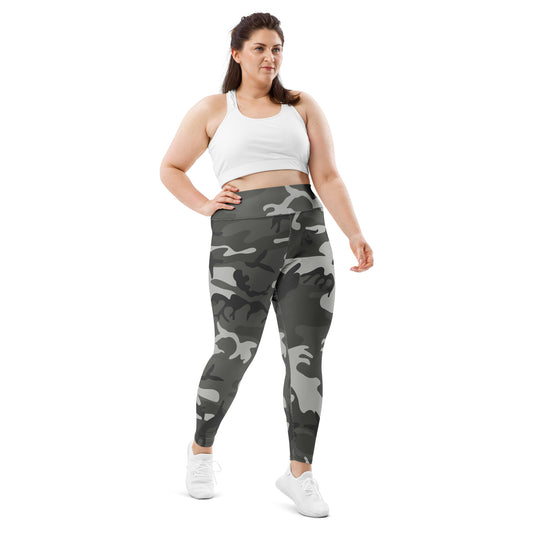 All-Over Print Plus Size Leggings - Shades of Green Camouflage