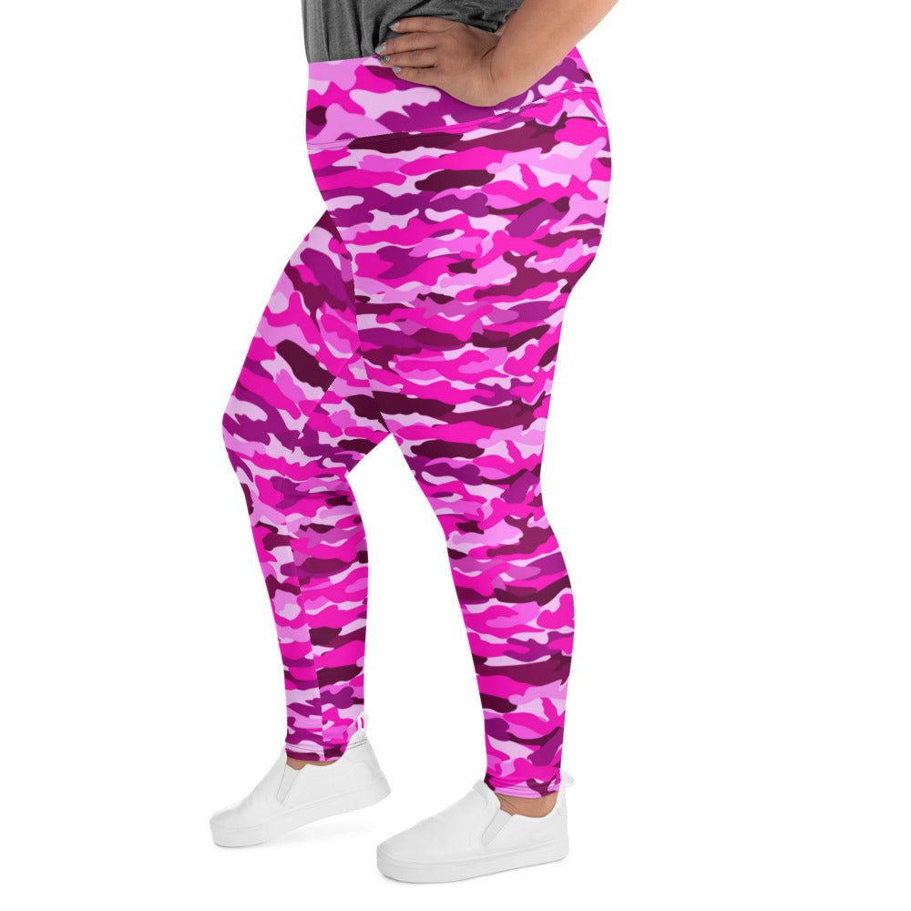 All-Over Print Plus Size Leggings - Bright Pink