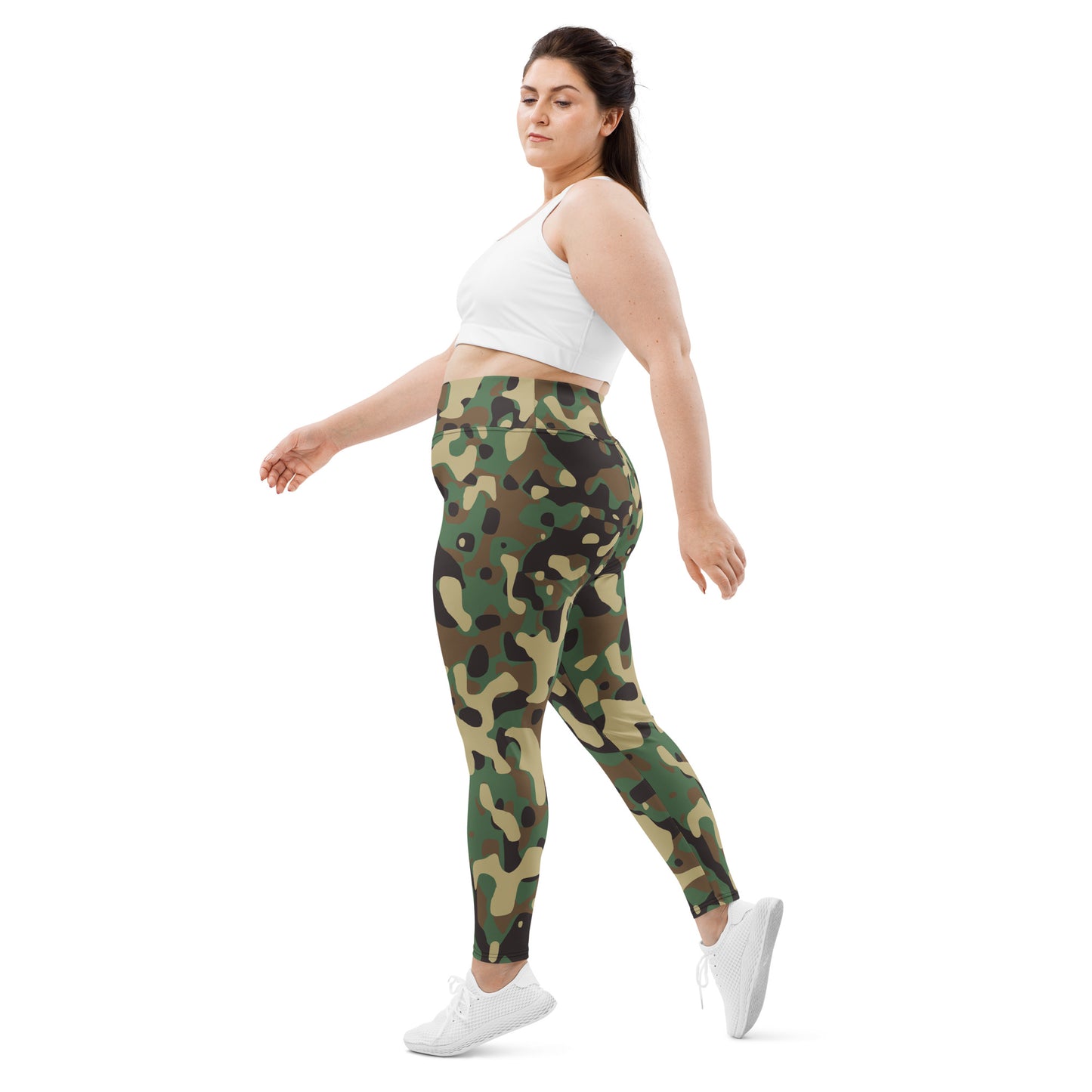 All-Over Print Plus Size Leggings - Green Beige & Brown Camouflage