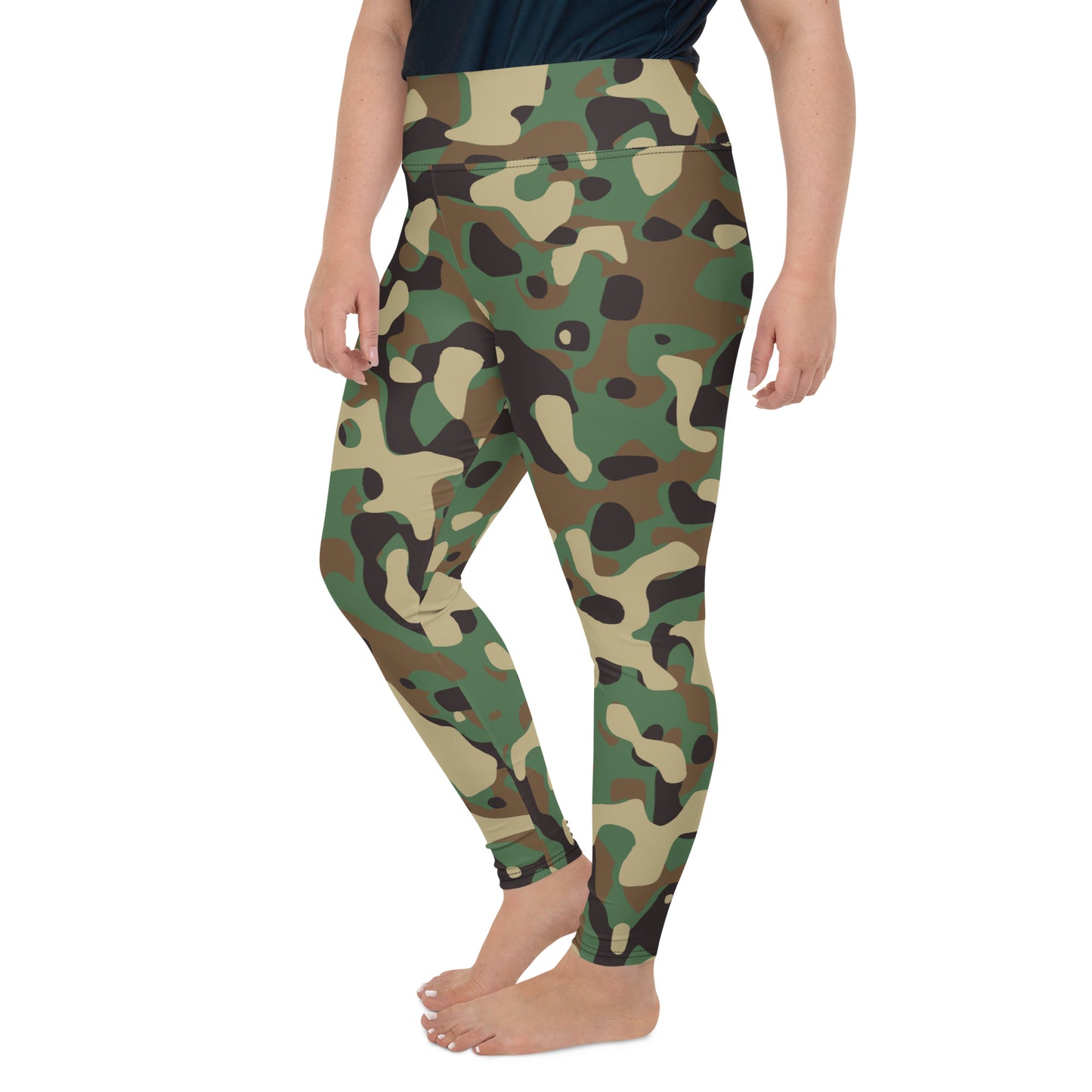 All-Over Print Plus Size Leggings - Green Beige & Brown Camouflage