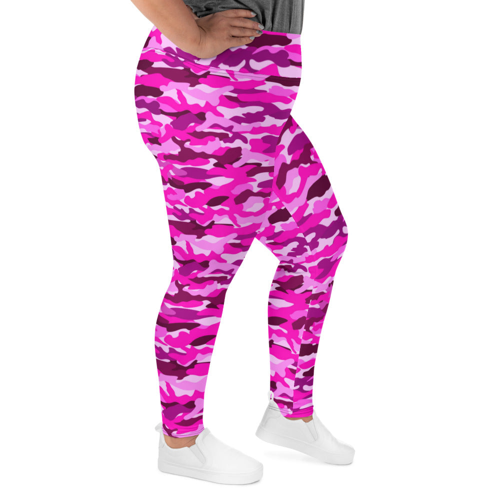 All-Over Print Plus Size Leggings - Bright Pink