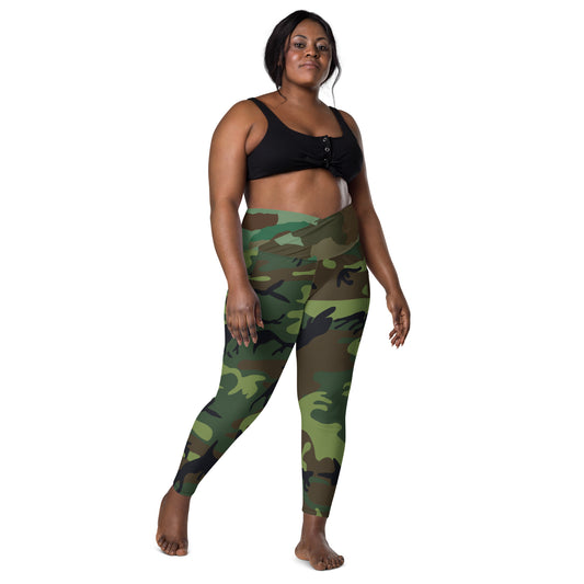 Crossover leggings with pockets - Brown Green & Black Camouflage