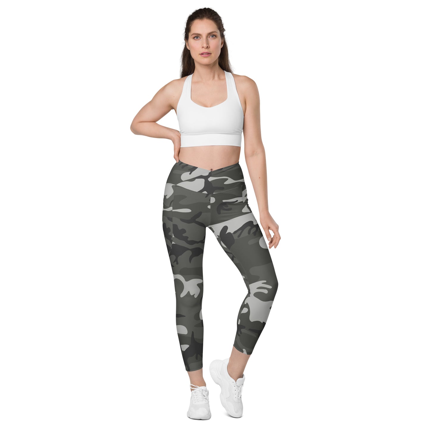 Crossover leggings with pockets - Shades of Green Camouflage