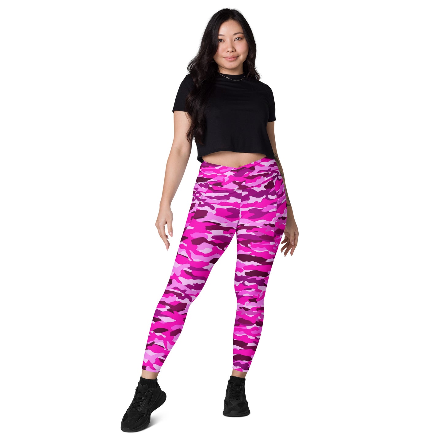 Crossover leggings with pockets - Bright Pink Camouflage