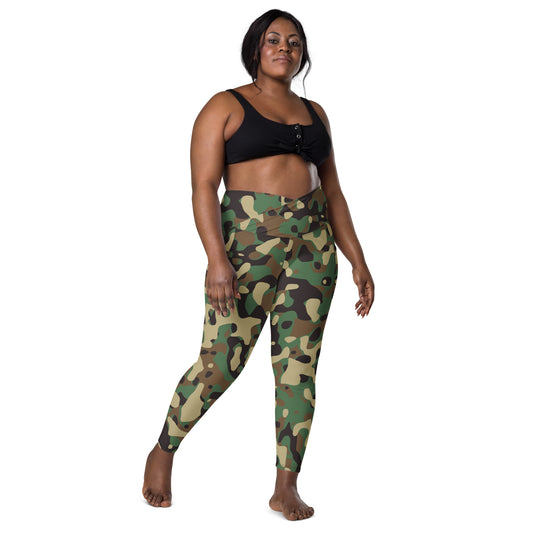 Crossover leggings with pockets - Greens & Browns Camouflage