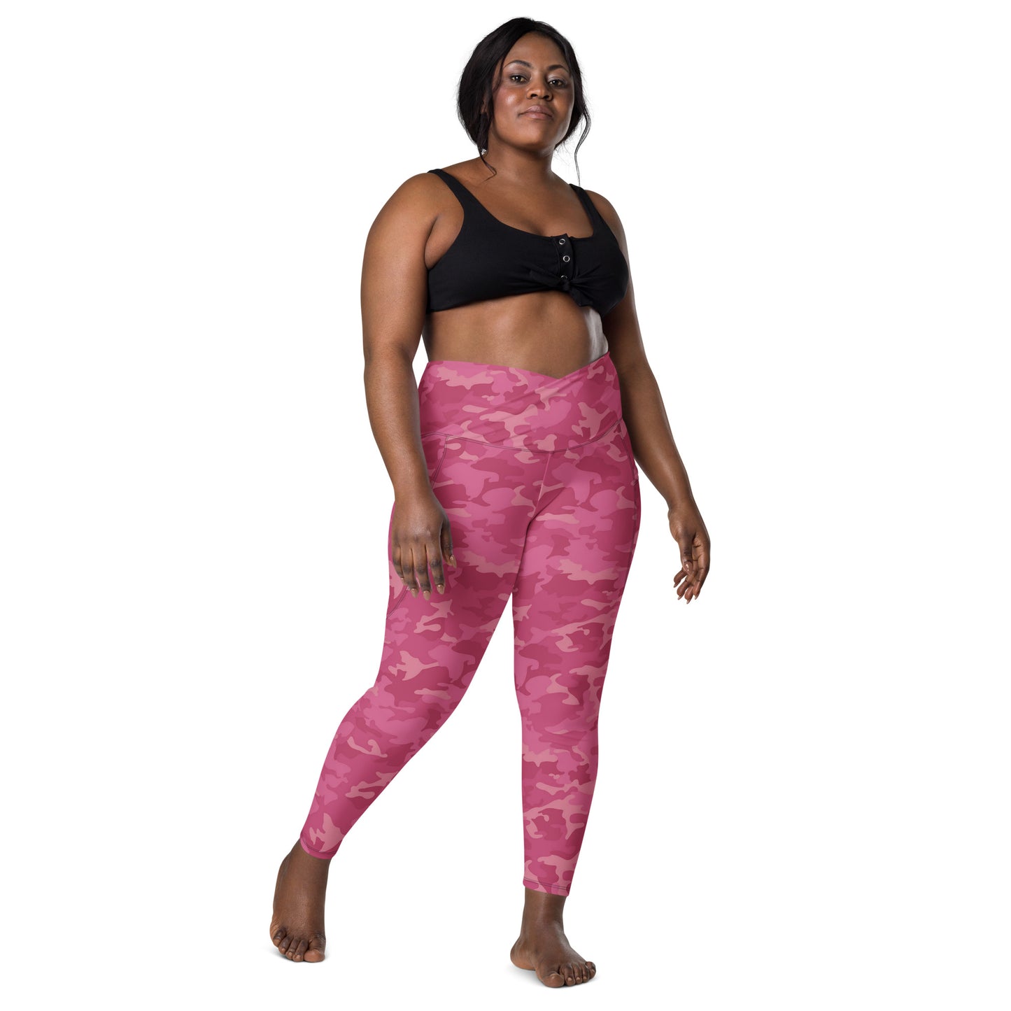 Crossover leggings with pockets - Pink Pink Camouflage