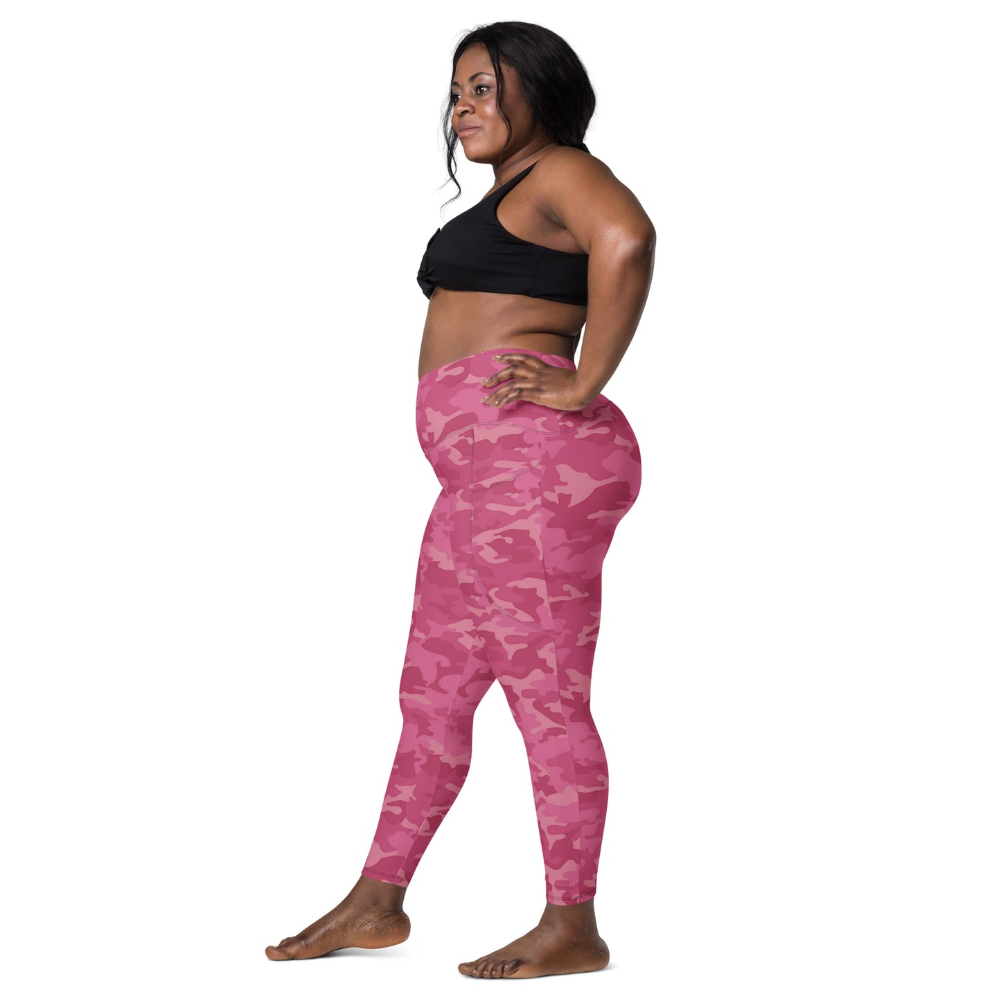 Crossover leggings with pockets - Pink Pink Camouflage