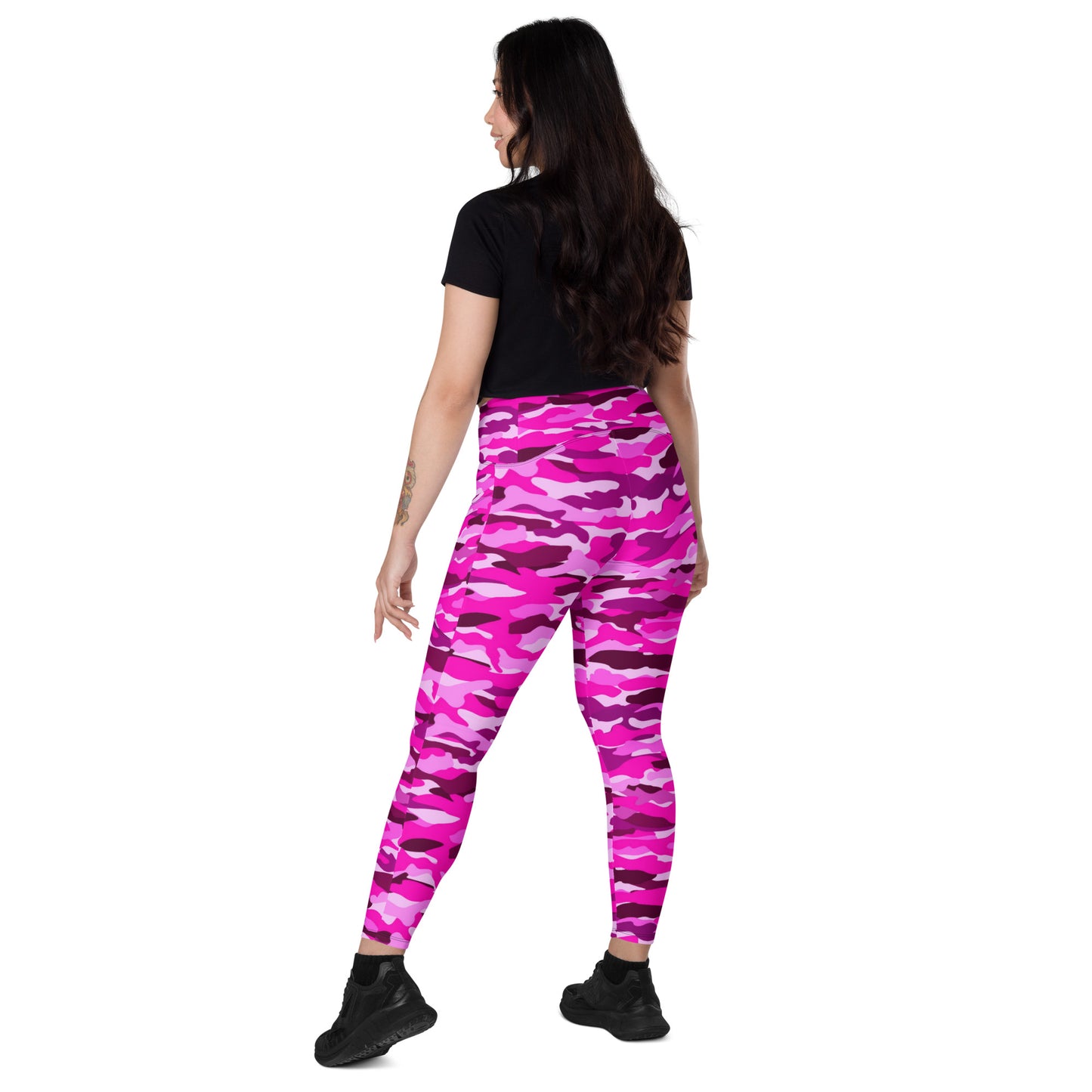 Crossover leggings with pockets - Bright Pink Camouflage