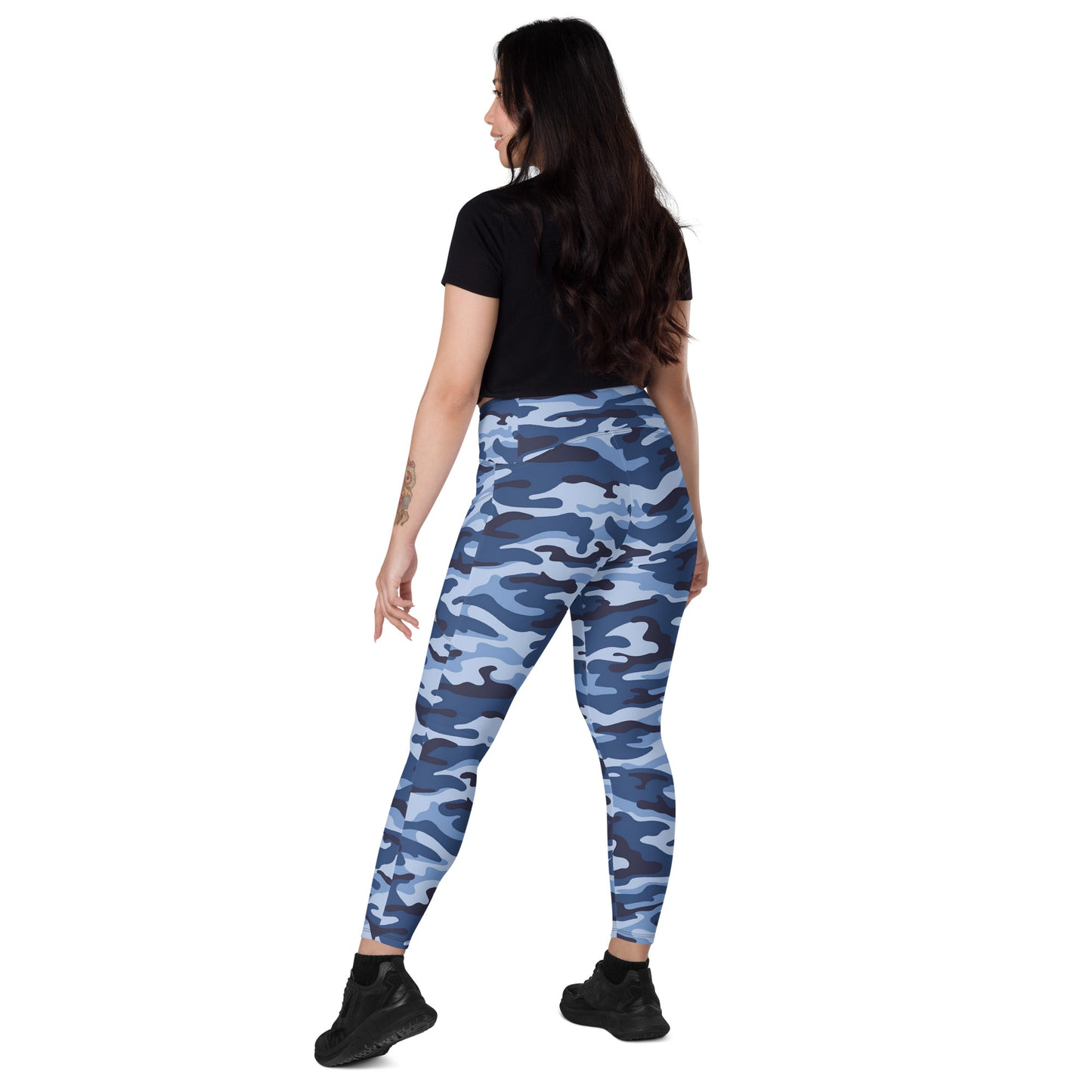 Crossover leggings with pockets - Blue Camouflage