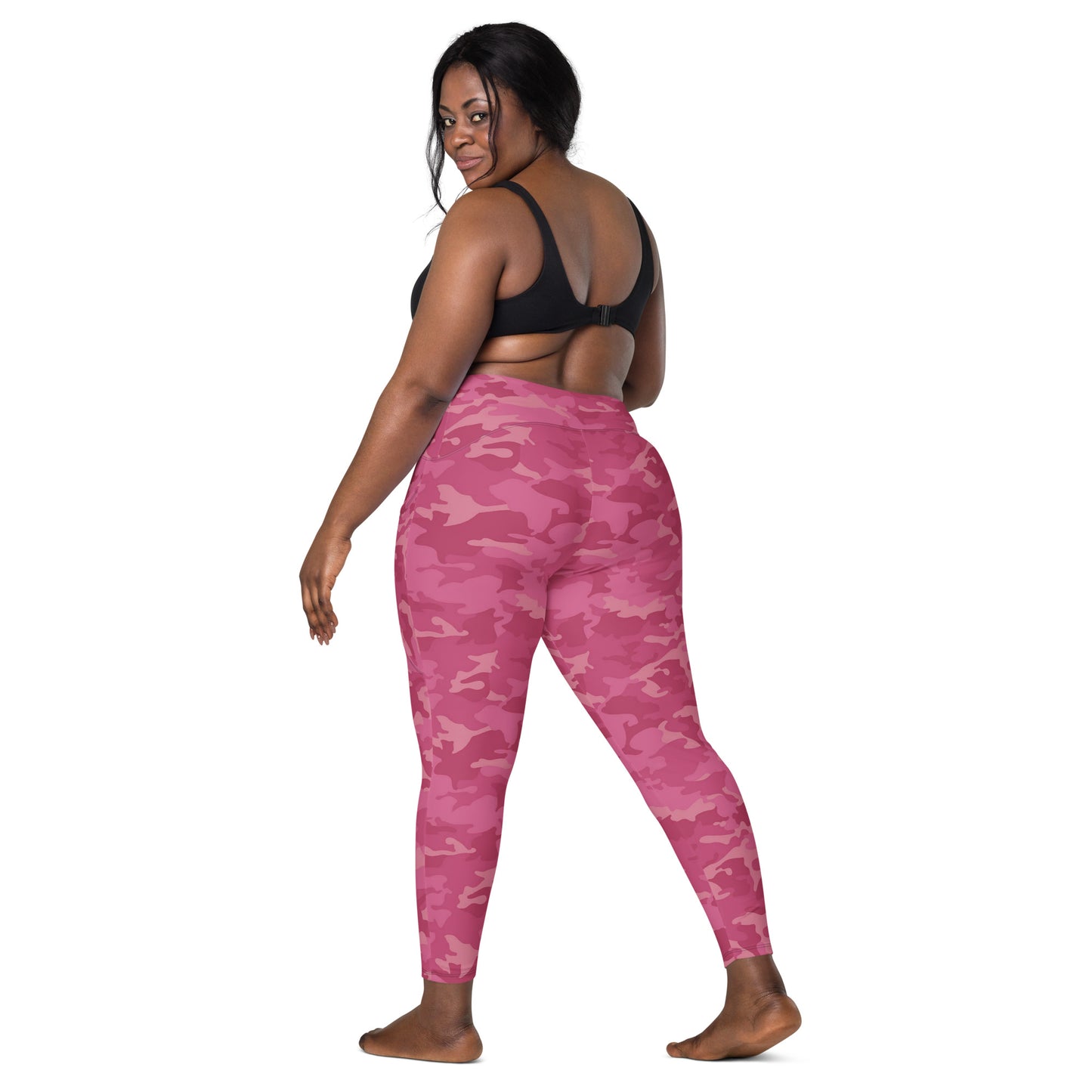 Crossover leggings with pockets - Pink Pink Camouflage