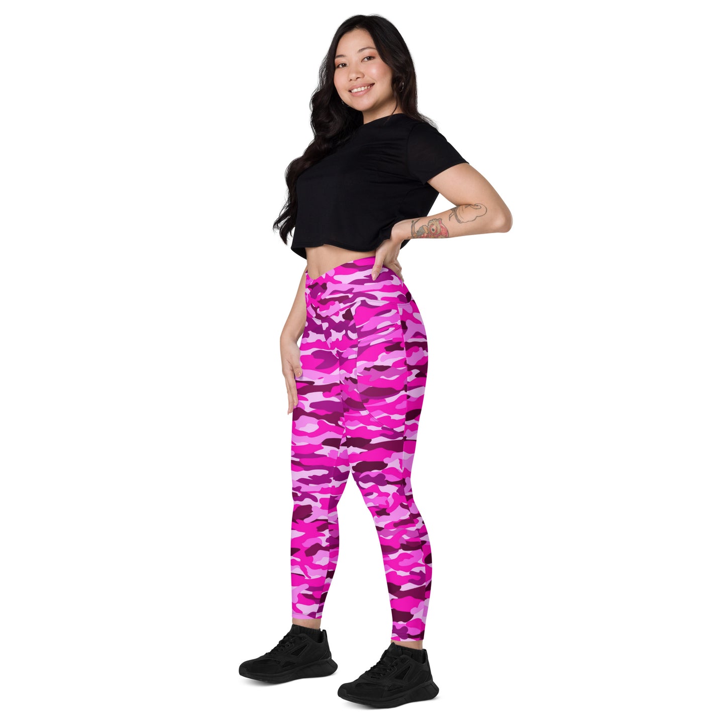 Crossover leggings with pockets - Bright Pink Camouflage