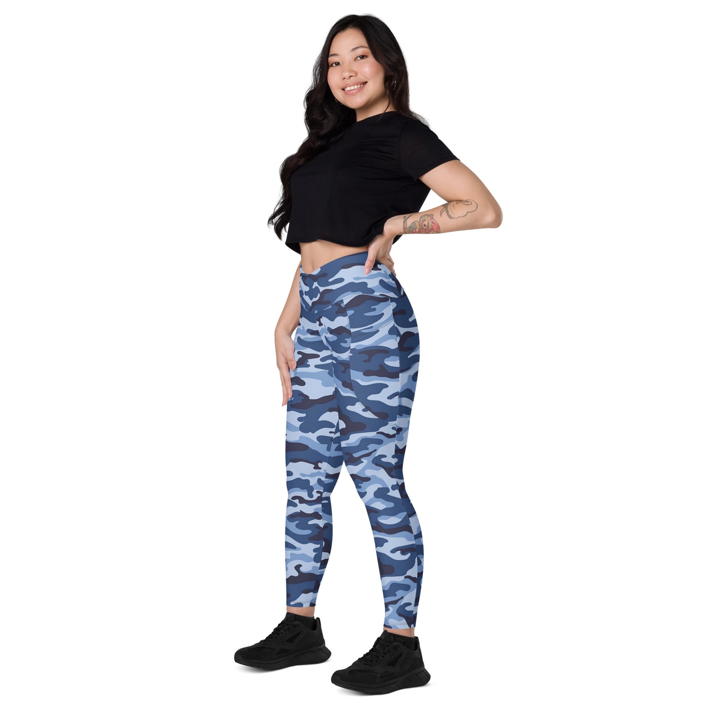 Crossover leggings with pockets - Blue Camouflage