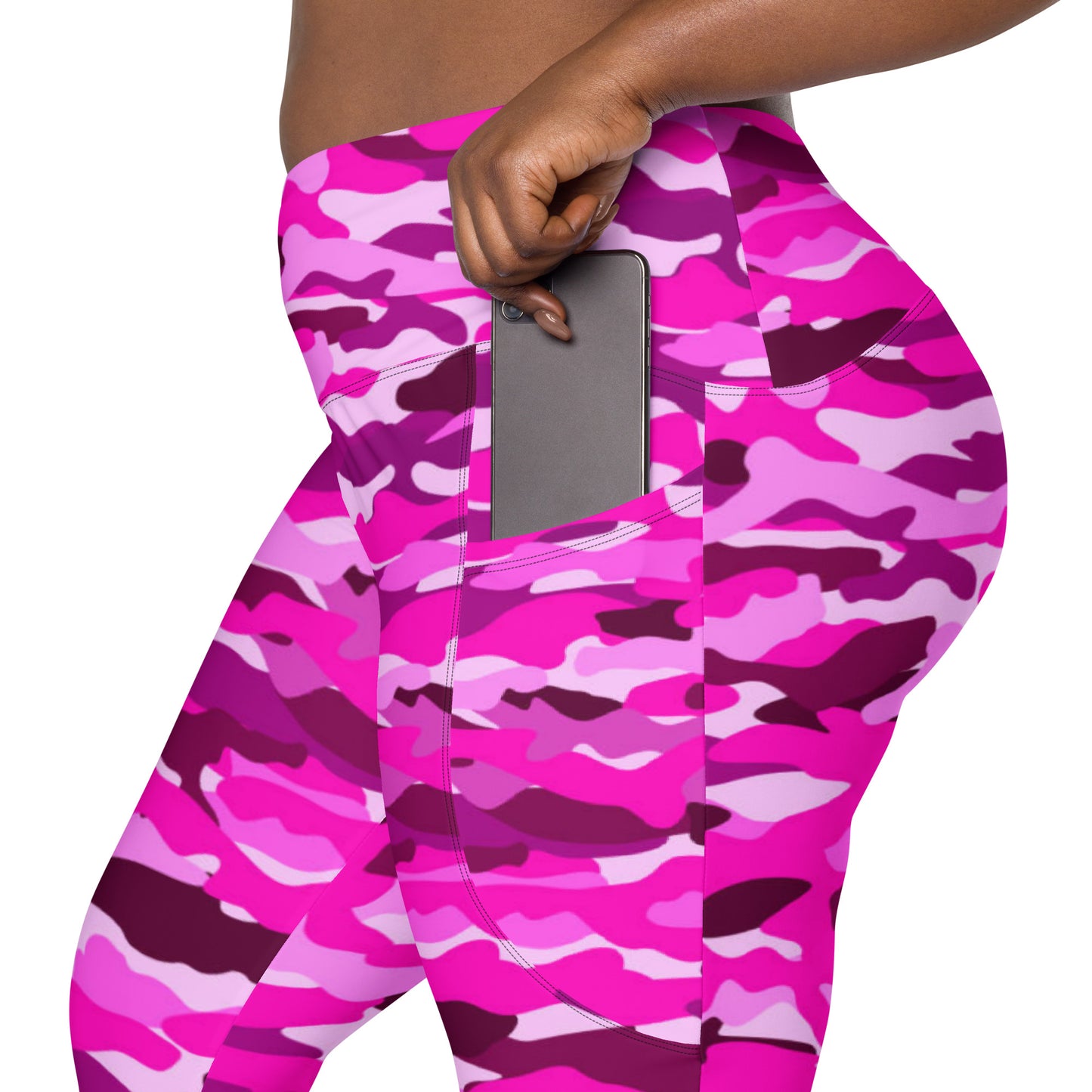 Crossover leggings with pockets - Bright Pink Camouflage