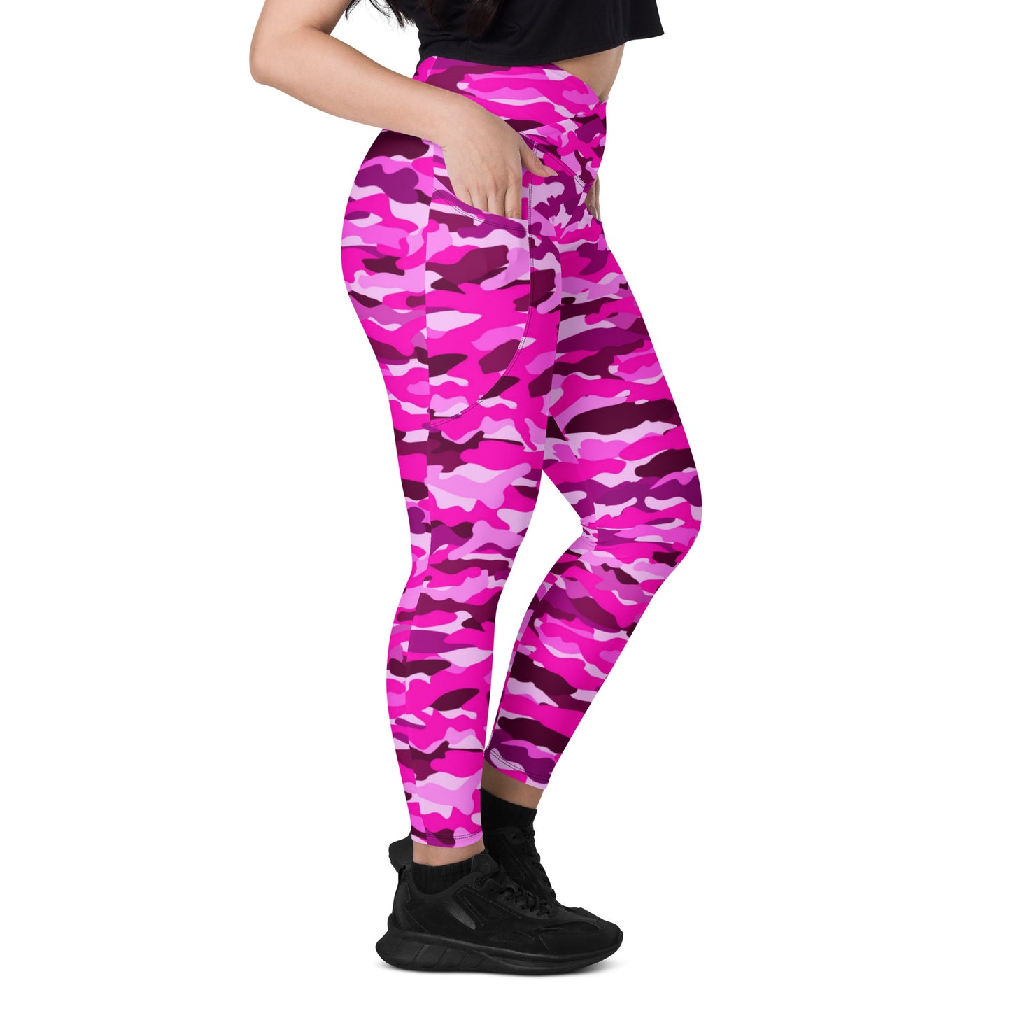 Crossover leggings with pockets - Bright Pink Camouflage