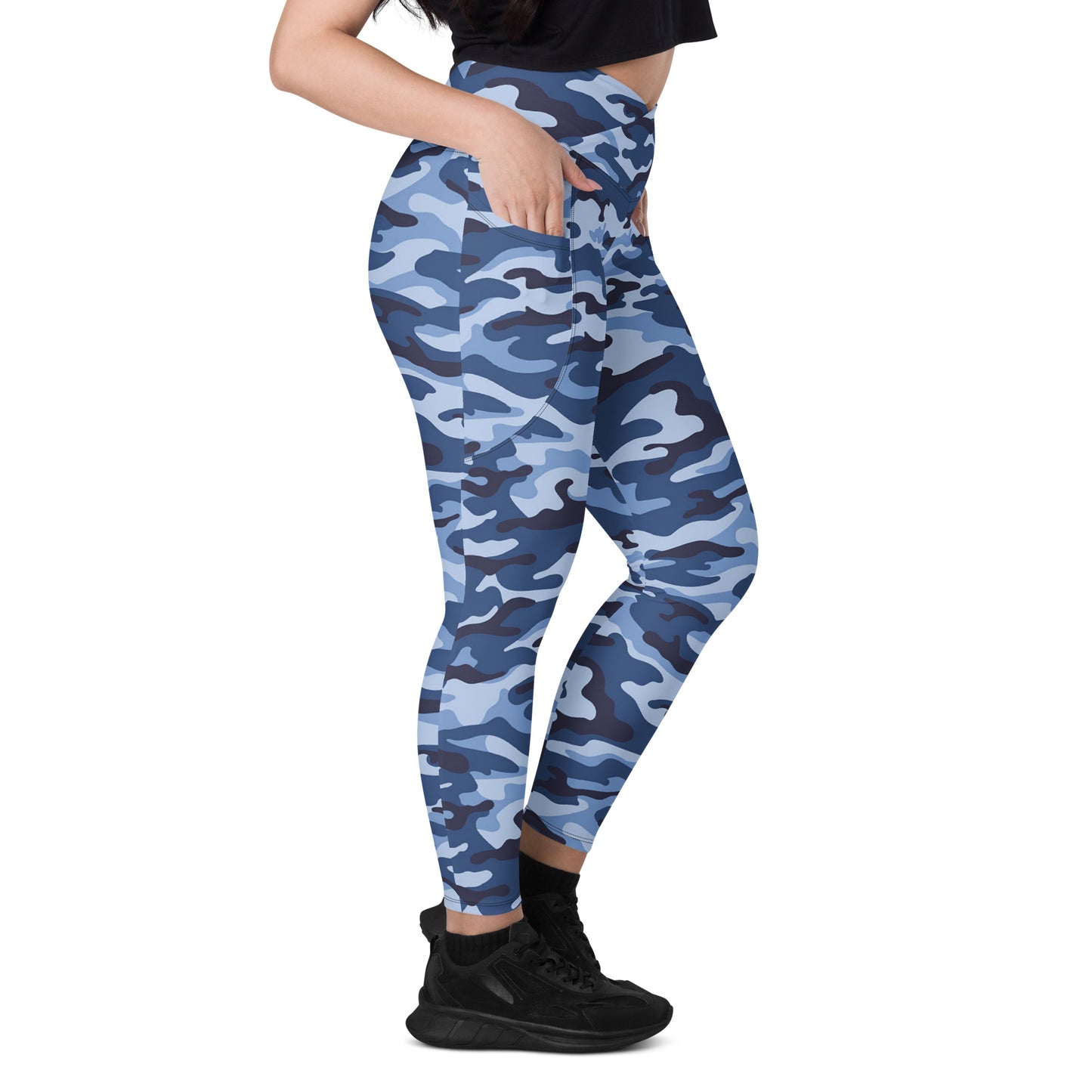 Crossover leggings with pockets - Blue Camouflage