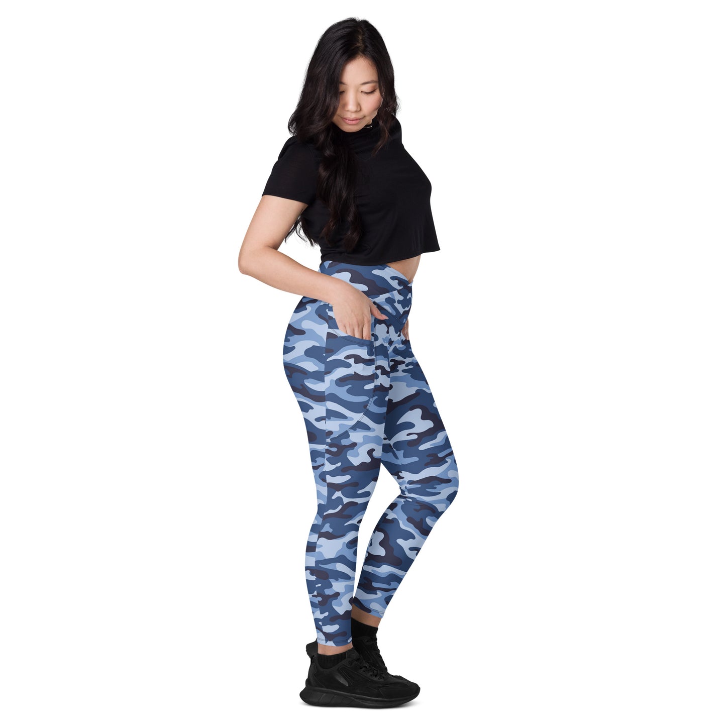 Crossover leggings with pockets - Blue Camouflage