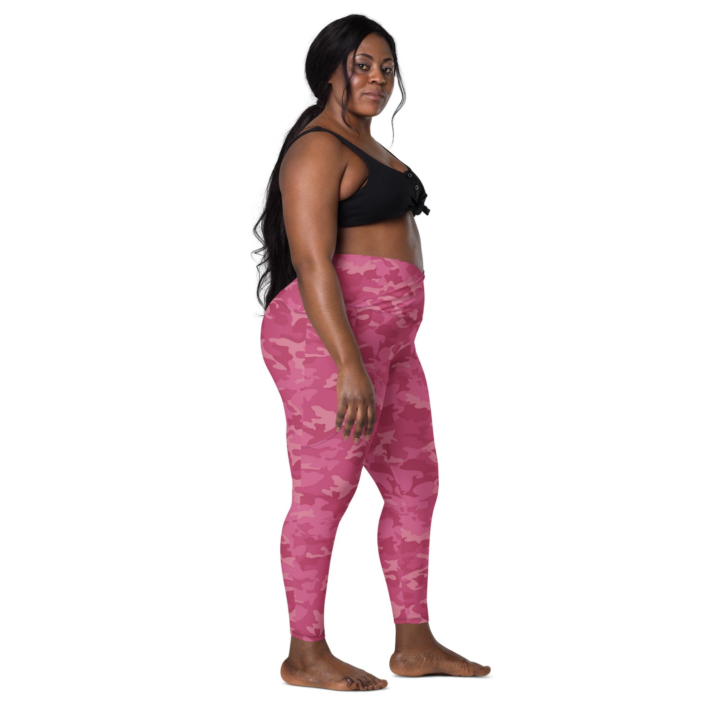 Crossover leggings with pockets - Pink Pink Camouflage