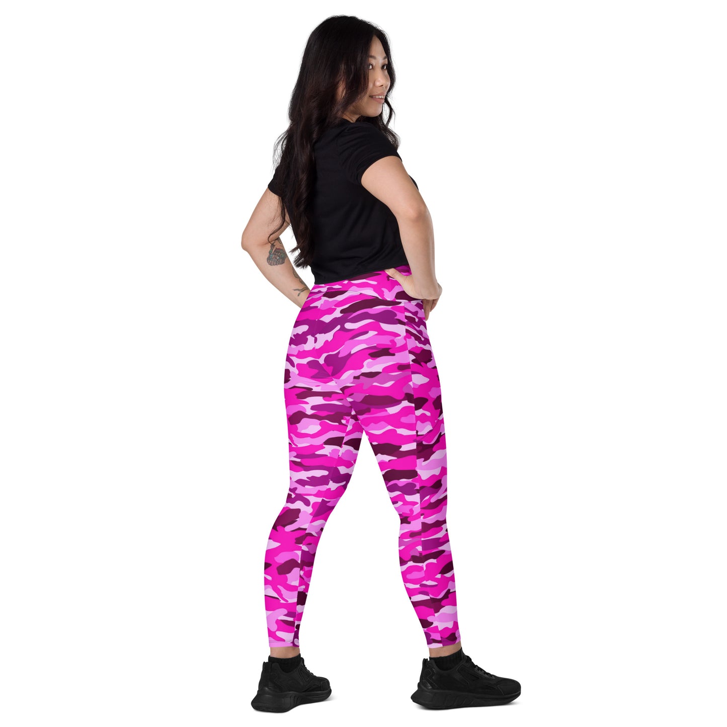 Crossover leggings with pockets - Bright Pink Camouflage