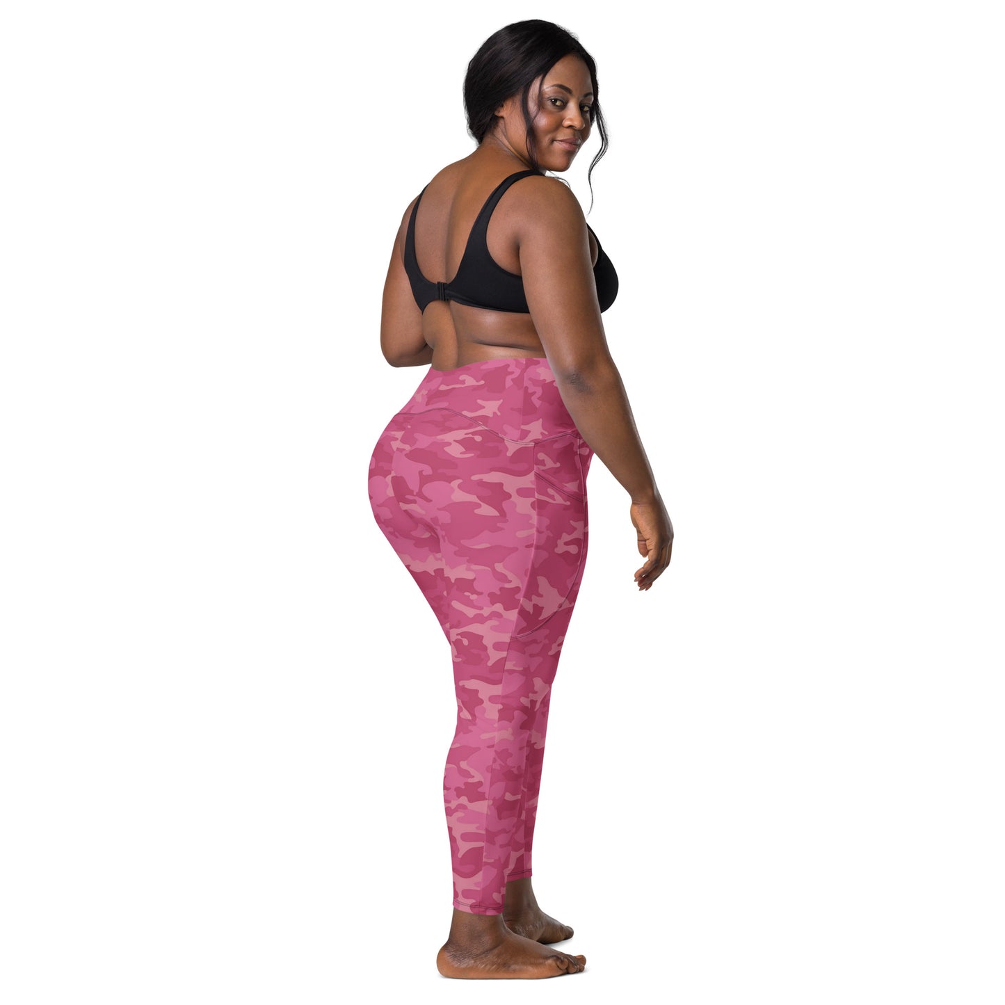 Crossover leggings with pockets - Pink Pink Camouflage